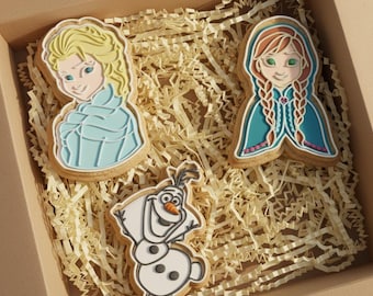 Juego de cortadores de galletas de Frozen, para amantes de Anna, Elsa y Olaf, galletas de personajes de dibujos animados.
