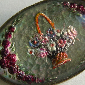 Antique Reverse Painted Floral Brooch Edwardian Glass Brooch Early 1900's image 4
