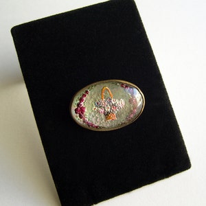 Antique Reverse Painted Floral Brooch Edwardian Glass Brooch Early 1900's image 2