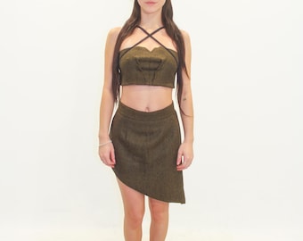 Conjunto de 2 piezas de sarga de lana: corpiño y falda