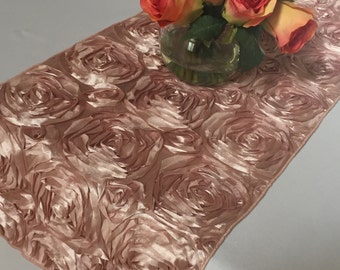 Satin Rosette Table Runner BLUSH Pink Wedding Table Runner - SELECT A SIZE