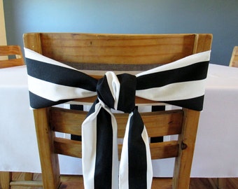 Navy Blue and White Striped Chair Sash - Select a Size and Thread Color for Edges