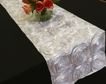 Satin Rosette Table Runner - White Color- SELECT A SIZE