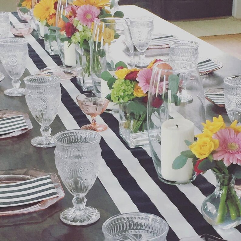 Black And White Striped table runner white edge Select A Size image 2