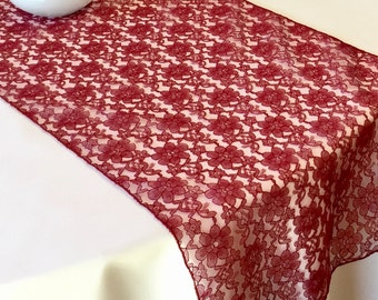 Burgundy Lace table runner Wedding Table Runner -  14" WIDE - SELECT A SIZE For Length - more colors available
