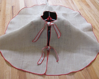 Burlap Christmas Tree Skirt 40" red edge - MORE SKIRTS in my second shop on Etsy - OMNISS