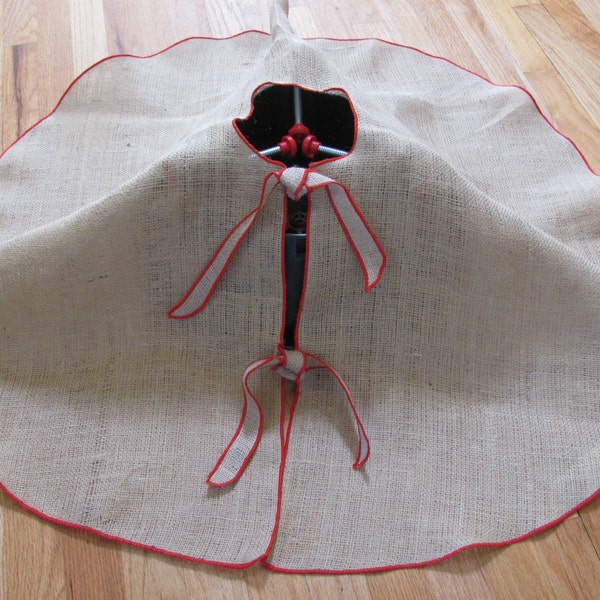Burlap Christmas Tree Skirt 40" red edge - MORE SKIRTS in my second shop on Etsy - OMNISS