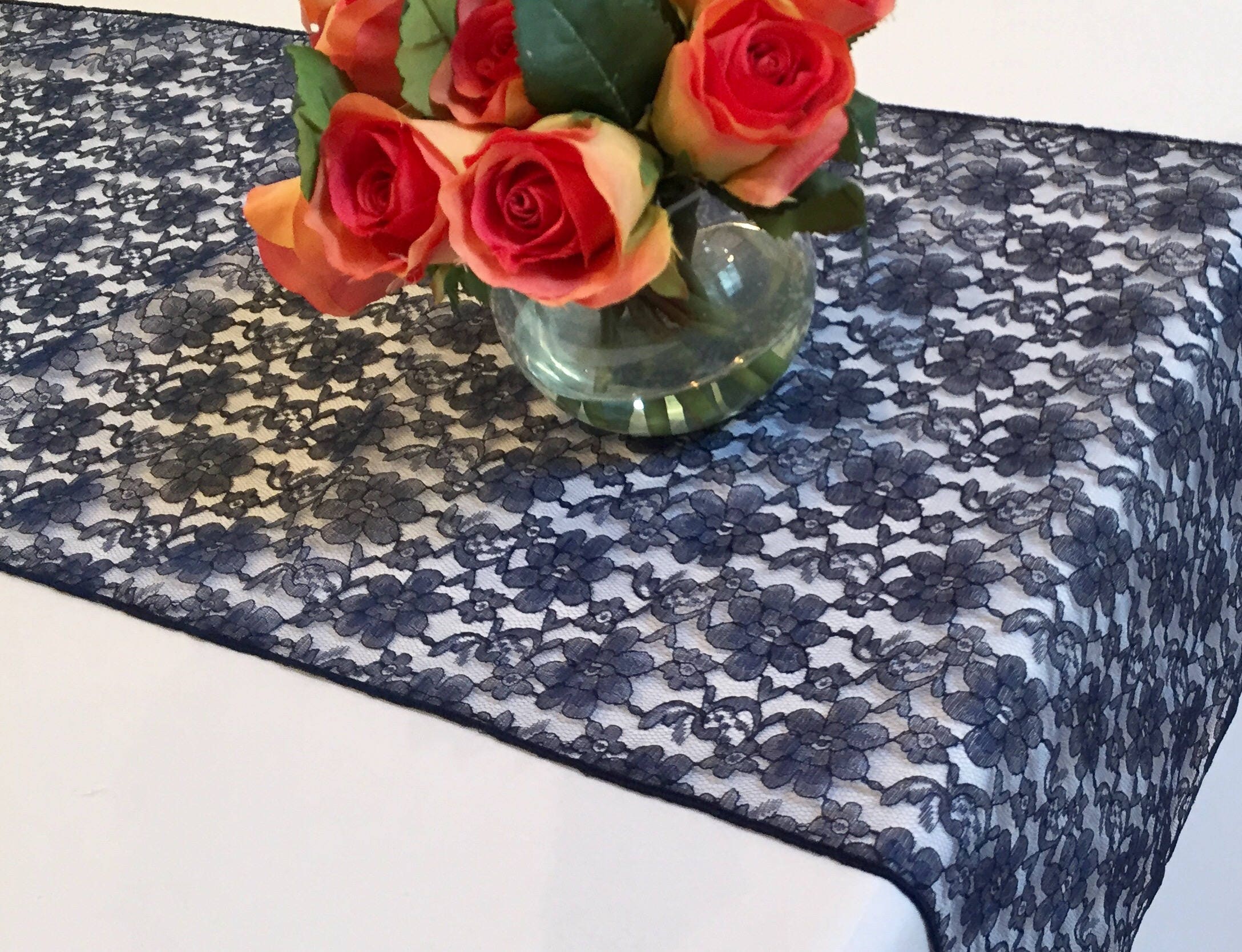 Navy Blue Lace Table Runner 14 WIDE Wedding Table Etsy