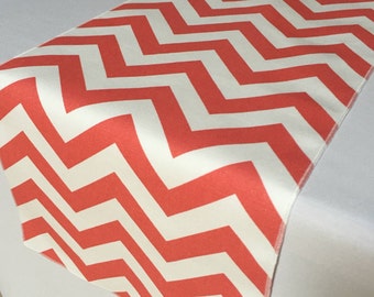 Coral and White Chevron table runner - SELECT A SIZE