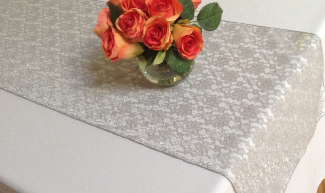 Lace Table Runner Grey Silver Table Runner 14 WIDE SELECT A SIZE for