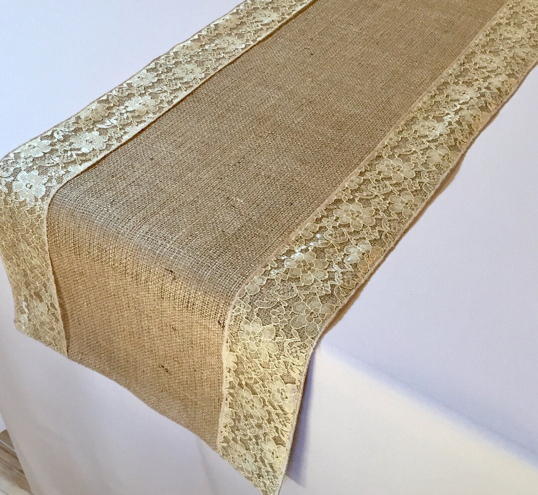 Burlap and Lace Table Runner Gold Lace Select A Size More Colors