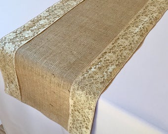 Burlap And Lace Table Runner - Gold Lace - Select A Size - More Colors Available