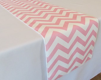Light Pink and White Chevron table runner - SELECT A SIZE
