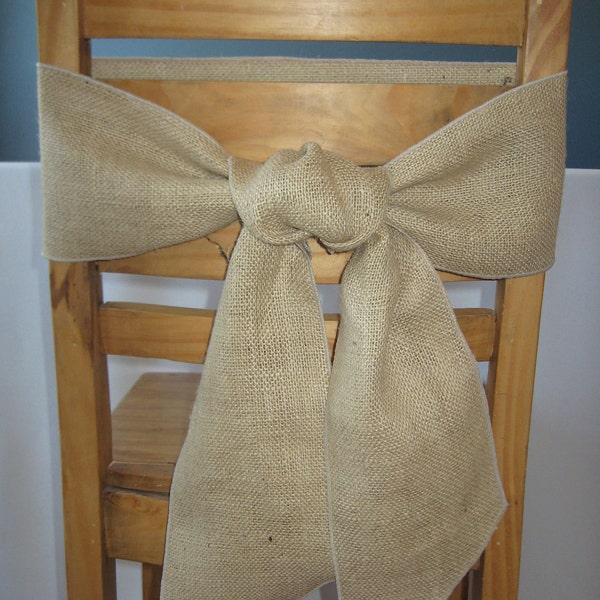 Burlap Chair Sash Natural Color Finished - NO Raw Edges - Select A Size - ON SALE