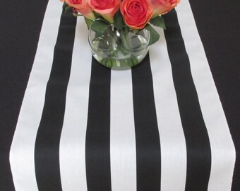 Black And White Striped table runner - white edge - Select A Size