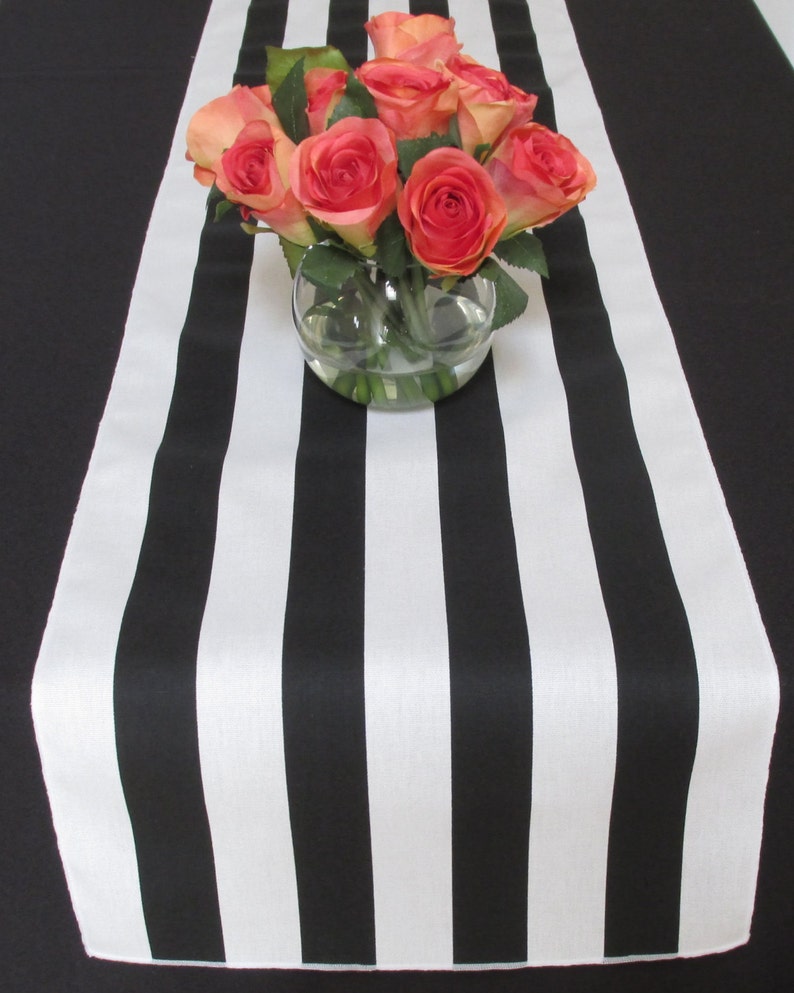 Black And White Striped table runner white edge Select A Size image 3