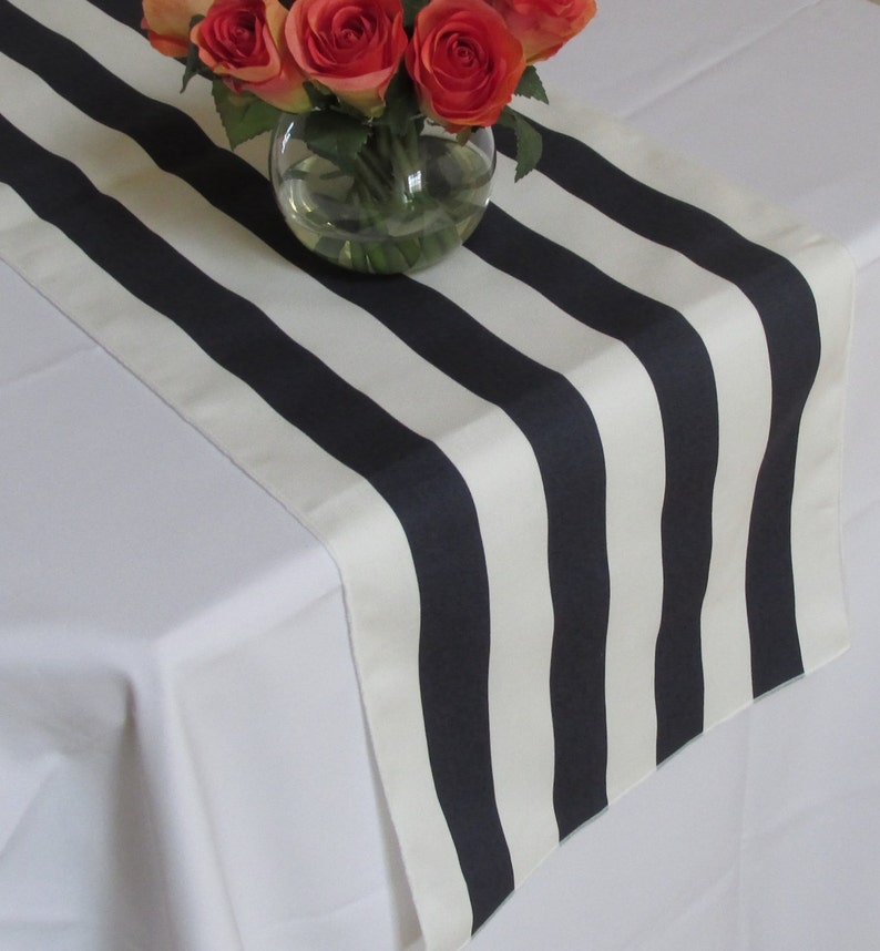 Striped Table Runner White and Navy Blue White Edges Wedding Etsy