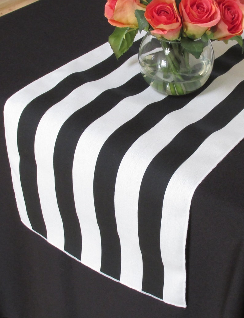 Black And White Striped table runner white edge Select A Size image 1