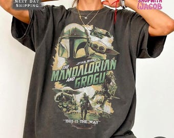 Vintage Starwars The Mandalorian And Grogu Shirt, Grogu Bounty Hunter Shirt, 90s Style Starwars Shirt, Baby Yoda Tee, Mandalorian Shirt
