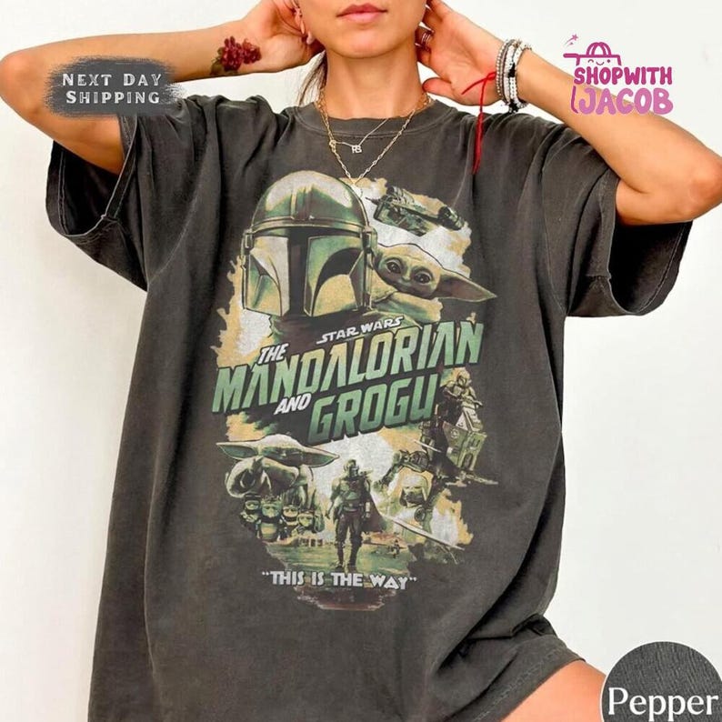 Vintage Starwars The Mandalorian And Grogu Shirt, Grogu Bounty Hunter Shirt, 90s Style Starwars Shirt, Baby Yoda Tee, Mandalorian Shirt image 1