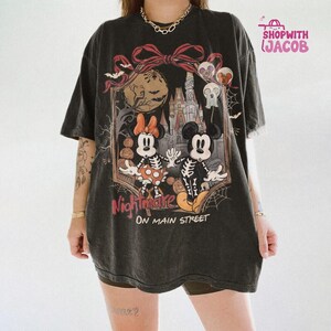 Retro Mickey & Minnie Skeleton Nightmare On Main Street Shirt, Disneyland Halloween 2026 Shirt, Mickey Skeleton Tee, Disneyworld Halloween image 4
