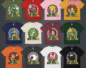 T-shirt familial assorti personnalisé Super Mario, chemise de jeu Mario, chemise de famille assortie de jeu Mario et ses amis personnalisée, chemise Mario personnalisée