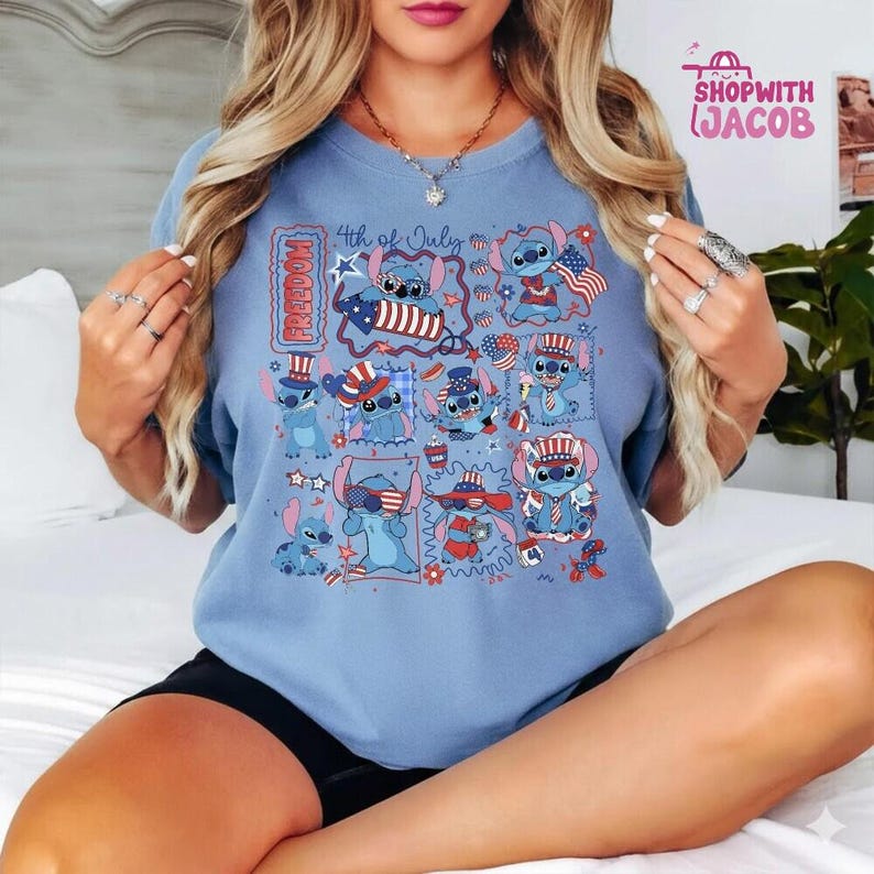 Disneyland Cute Stitch America 4th of July Shirt, Fourth of July Sweatshirt, Disneyland Trip Shirt, 4th of July Tee, Independence Day Tee immagine 3