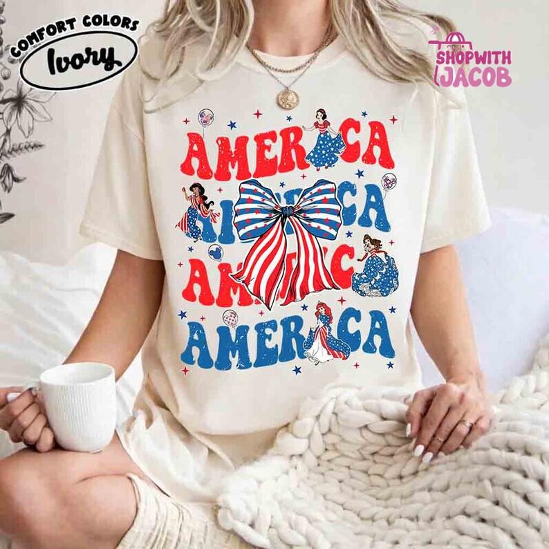 Coquette Bow Disneyland Princess Shirt, Independence Day Tee, Disneyland 4th July 2026, Walt Disneyworld T-shirt, Girl Tee 画像 1
