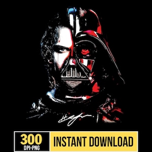 May include: A graphic design featuring a split image of Darth Vader and Anakin Skywalker. The image is predominantly black, red, and white, with the text "300 DPI-PNG" and "INSTANT DOWNLOAD" in a yellow box at the bottom.