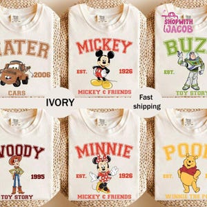 Retro Mickey and Friends Varsity Shirt, Disneyland Family Matching Tee, Vintage Disneyland Character Shirt, Disneyland Family Trip tee immagine 1