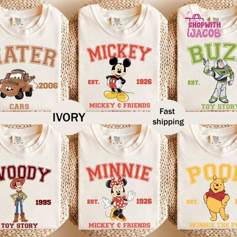 Retro Mickey and Friends Varsity Shirt, Disneyland Family Matching Tee, Vintage Disneyland Character Shirt, Disneyland Family Trip tee immagine 1