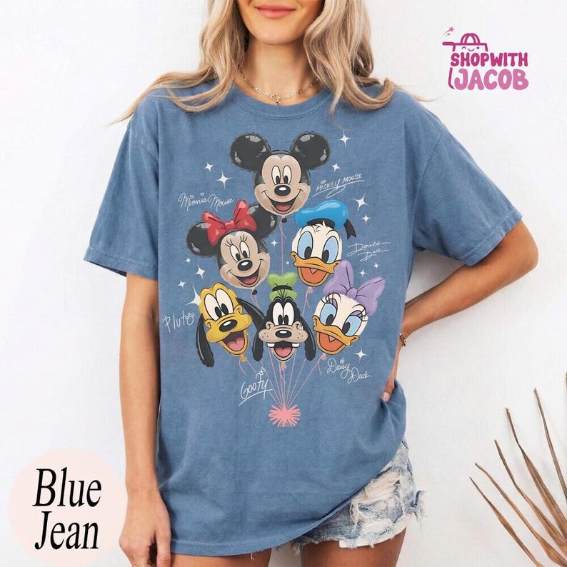 Retro Mickey and Friends Balloon Shirt, Mickey Minnie Donald Daisy Goofy Pluto, Disneyland Trip Family Outfit, Cute Disneyland Friends Tee image 4