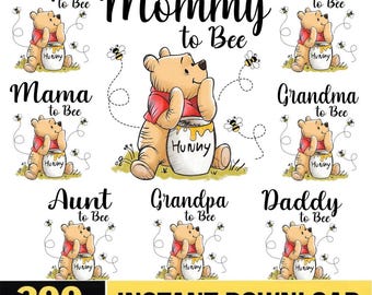 Winnie l'ourson maman et ses abeilles PNG, Disneyland Winnie l'ourson papa des abeilles, Disneyland personnalisé papa maman Png, Disneyland grossesse, téléchargement numérique