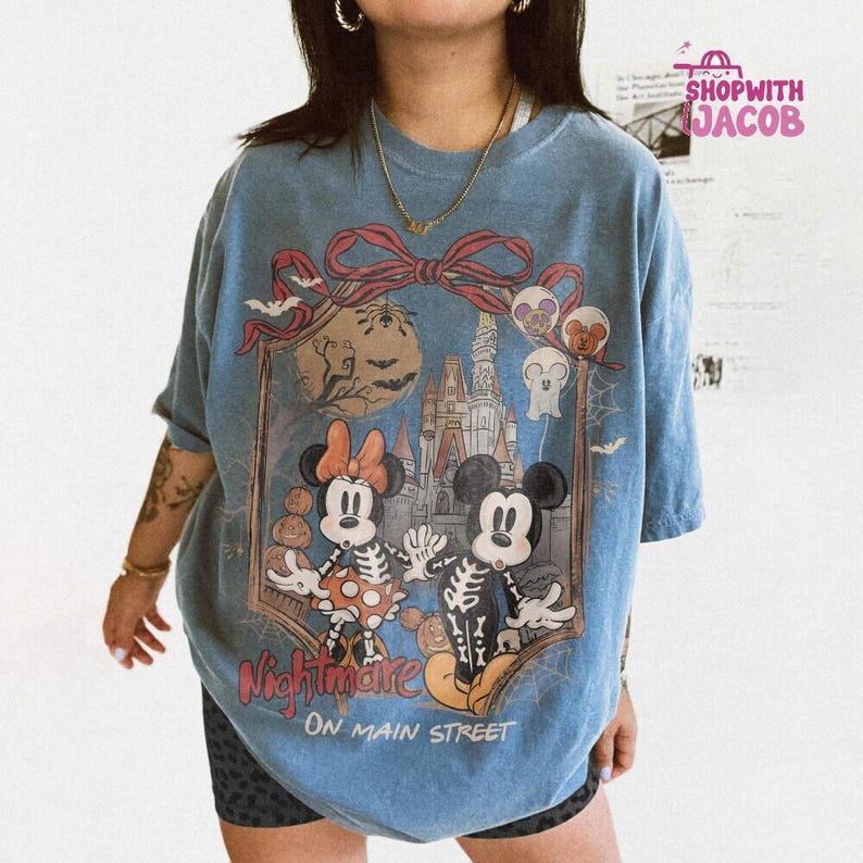 Retro Mickey & Minnie Skeleton Nightmare On Main Street Shirt, Disneyland Halloween 2026 Shirt, Mickey Skeleton Tee, Disneyworld Halloween image 9