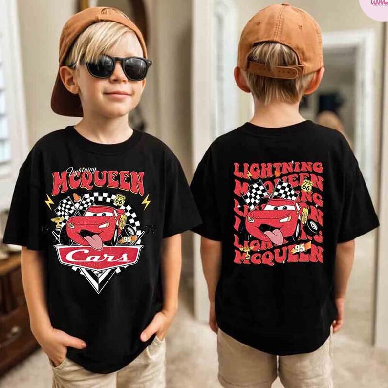 Vintage Lightning McQueen Comfort Colors Tee, Disneyland Pixar Cars Shirt, Retro McQueen Graphic, Disneyworld Family Vacation Trip 2026 image 1