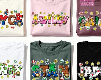Mario Custom Name Shirt, Mario Characters Shirt, Personalized Super Mario Name T-shirt, Customm Mario Shirt, Matching Family Mario Shirt