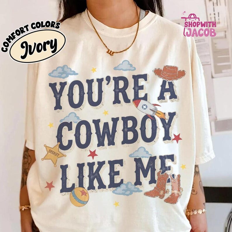 vintage chemise Toy Story 5, chemise Vous êtes un cow-boy comme moi, t-shirt Toy Story 5, t-shirt voyage vacances en famille Disneyland, chemise Disneyland Pixar Fest image 1