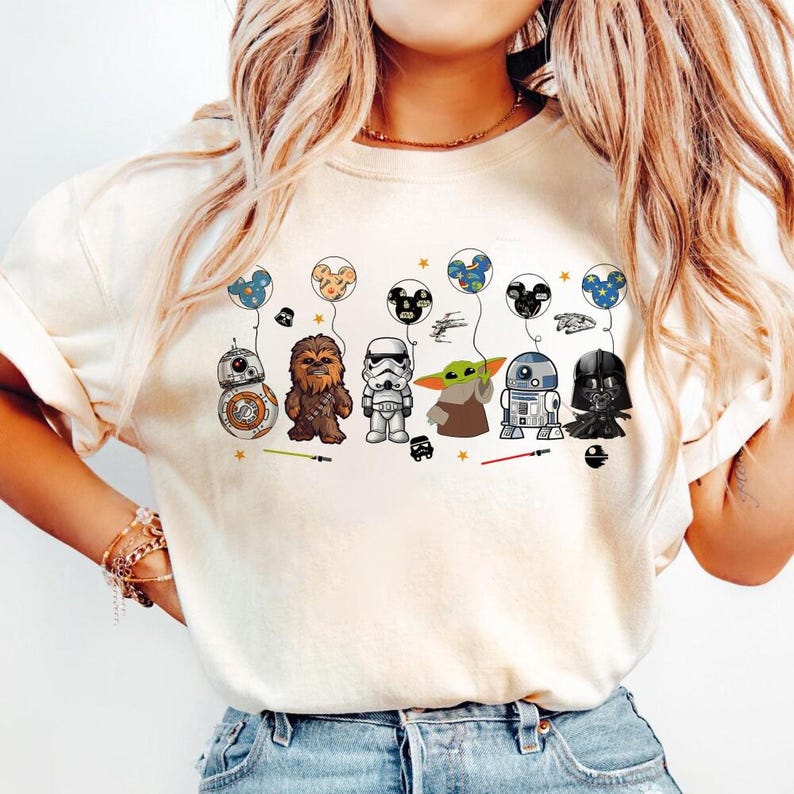 Camiseta de personaje de Star Wars, camiseta de globo de Disneyland de Star Wars, camiseta de regalo de Star Wars, camiseta de Star Wars, Baby Yoda, camiseta de vacaciones de Disneyland de Star Wars imagen 2