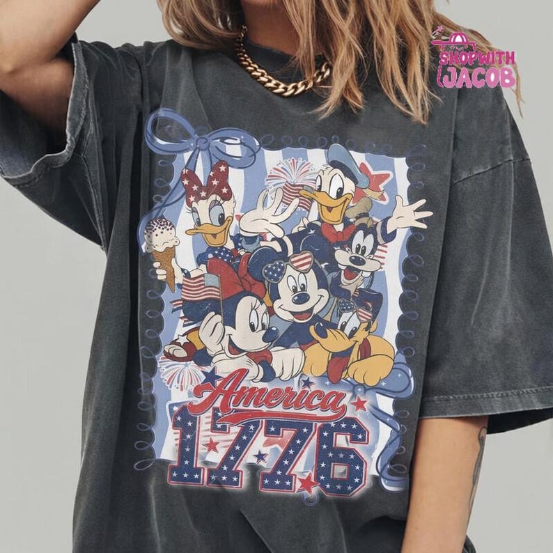 Retro Mickey and Friends America 1776 T-shirt, Disneyland 4th of July shirts, Independence Day Shirt, USA 250 Anniversary shirts Bild 1