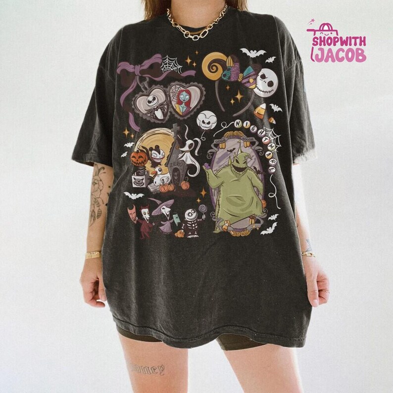 Retro Nightmare Before Christmas Shirt, Coquette Disneyland Halloween Shirt, Oogie Boogie Bash 2026 Tee, Jack Skellington Sally Shirt image 3