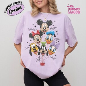 Retro Mickey and Friends Balloon Shirt, Mickey Minnie Donald Daisy Goofy Pluto, Disneyland Trip Family Outfit, Cute Disneyland Friends Tee image 3