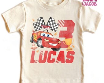 Custom Lightning McQueen Birthday Shirt, Pixar Cars Birthday Tee, Personalized Age & Name Shirt, Kids Race Car Birthday Outfit