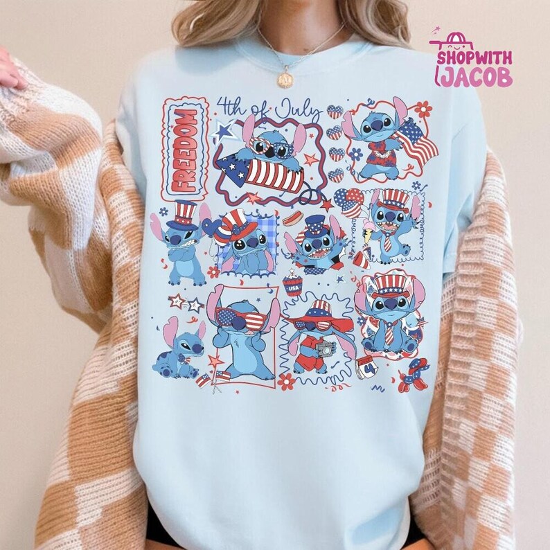 Disneyland Cute Stitch America 4th of July Shirt, Fourth of July Sweatshirt, Disneyland Trip Shirt, 4th of July Tee, Independence Day Tee immagine 2