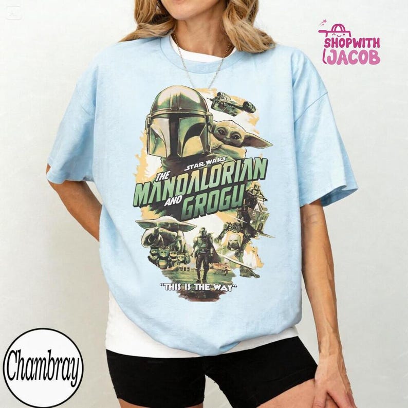 Vintage Starwars The Mandalorian And Grogu Shirt, Grogu Bounty Hunter Shirt, 90s Style Starwars Shirt, Baby Yoda Tee, Mandalorian Shirt image 4