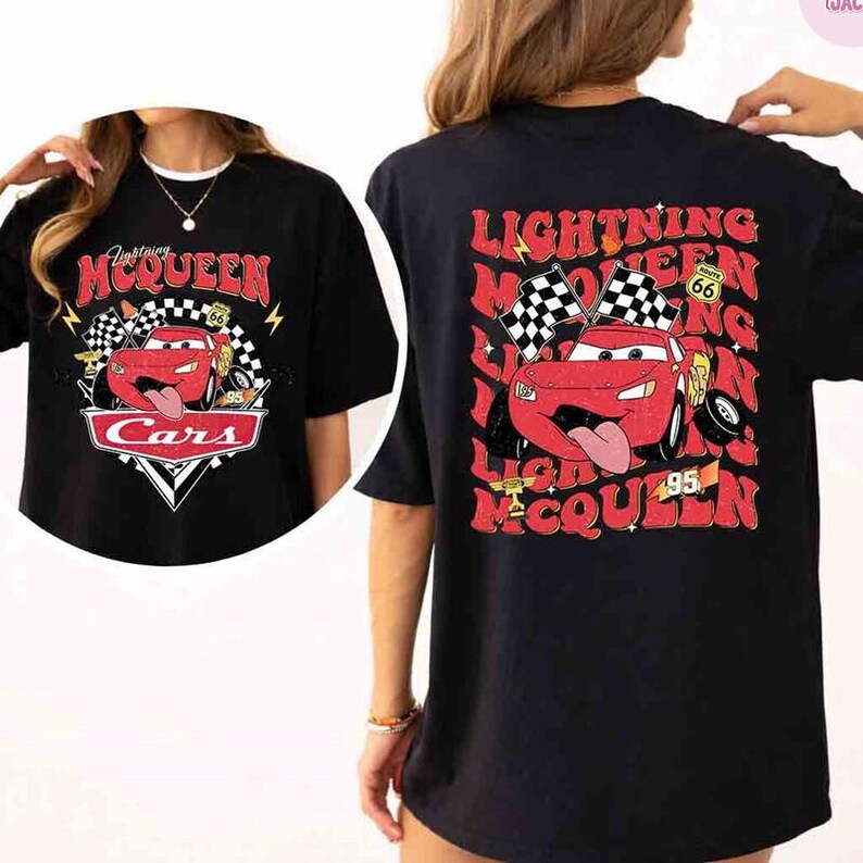 Vintage Lightning McQueen Comfort Colors Tee, Disneyland Pixar Cars Shirt, Retro McQueen Graphic, Disneyworld Family Vacation Trip 2026 image 2