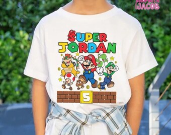 Chemise d'anniversaire Super Gamer Mario, t-shirt personnalisé anniversaire Super Mario, t-shirt familial assorti, chemise univers épique, anniversaire de Mario