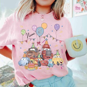Personalized Pixar Cars Birthday T-Shirt, Disneyland Lightning McQueen Tow Mater Sally Birthday Shirt, Disneyland Family Trip Shirt afbeelding 3