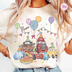 Personalized Pixar Cars Birthday T-Shirt, Disneyland Lightning McQueen Tow Mater Sally Birthday Shirt, Disneyland Family Trip Shirt afbeelding 2