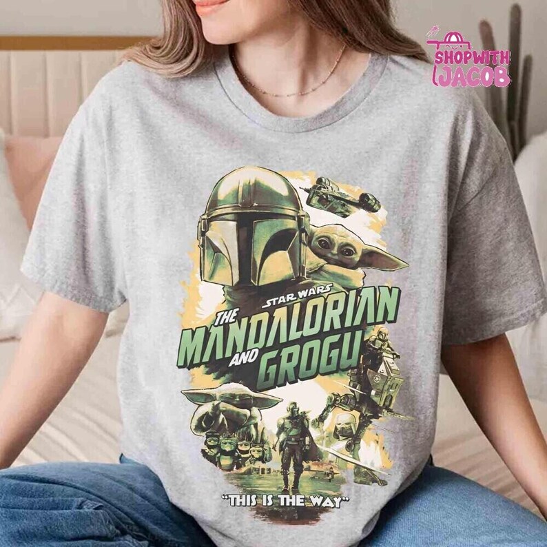 Disneyland Starwars The Mandalorian And Grogu Shirt, Retro Grogu Bounty Hunter Shirt, 90s Style Starwars Shirt, Starwars Fans Gift Tee image 5