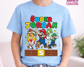 Personalized Super Gamer Birthday Shirt, Custom Super Mario Birthday Boy T-Shirt, Family matching Tee, Epic Universe SHirt, Mario Birthday